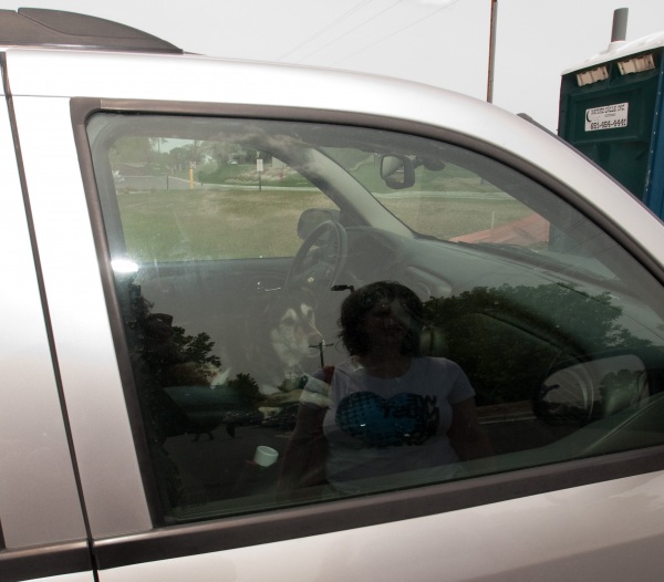 Chimo waiting in the car