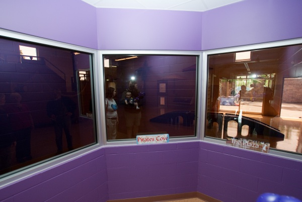 Windows overlooking the large play rooms